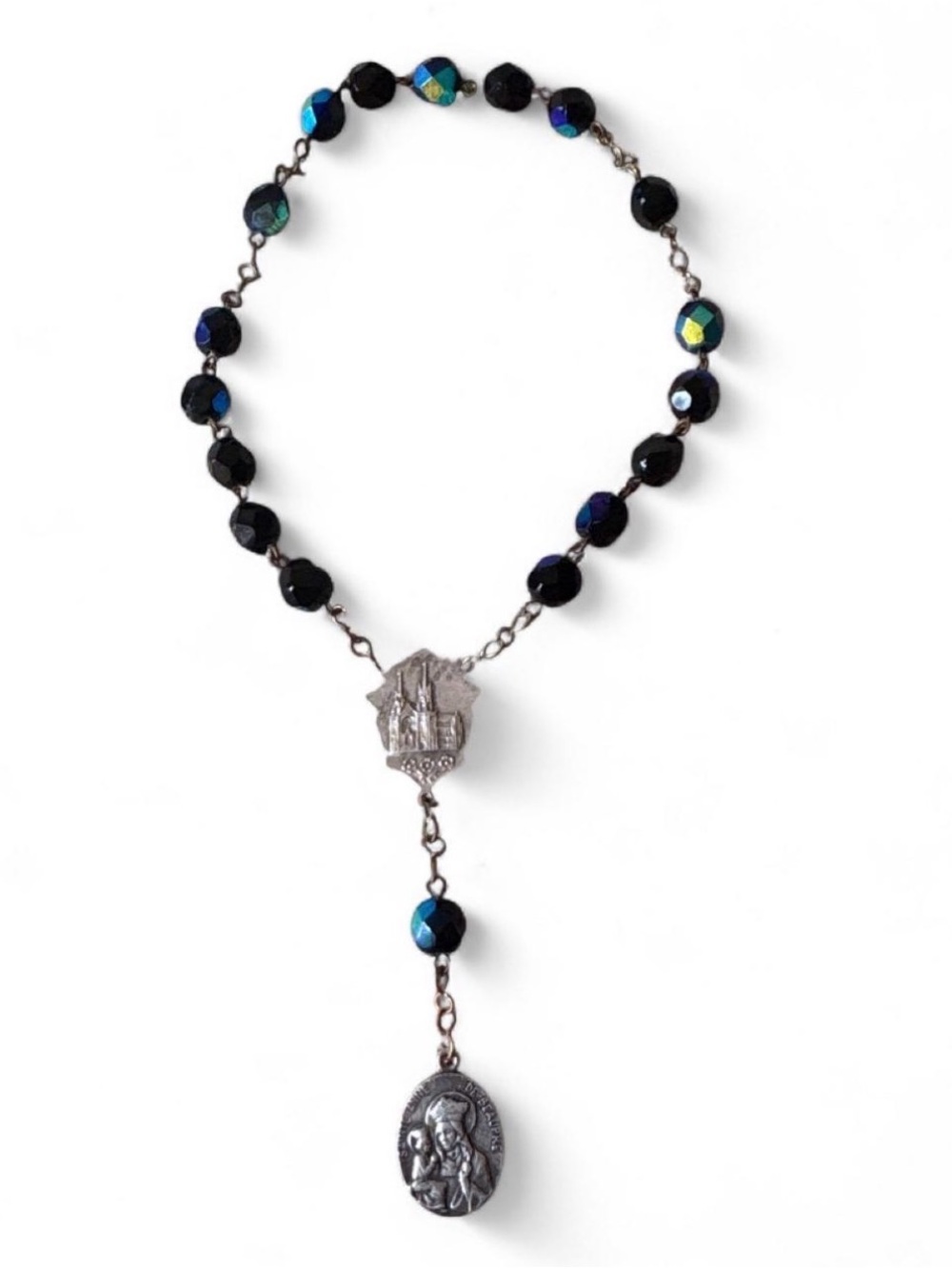 VTG Saint Anne de Beaupre Black AB faceted Crystal Rosary Chaplet